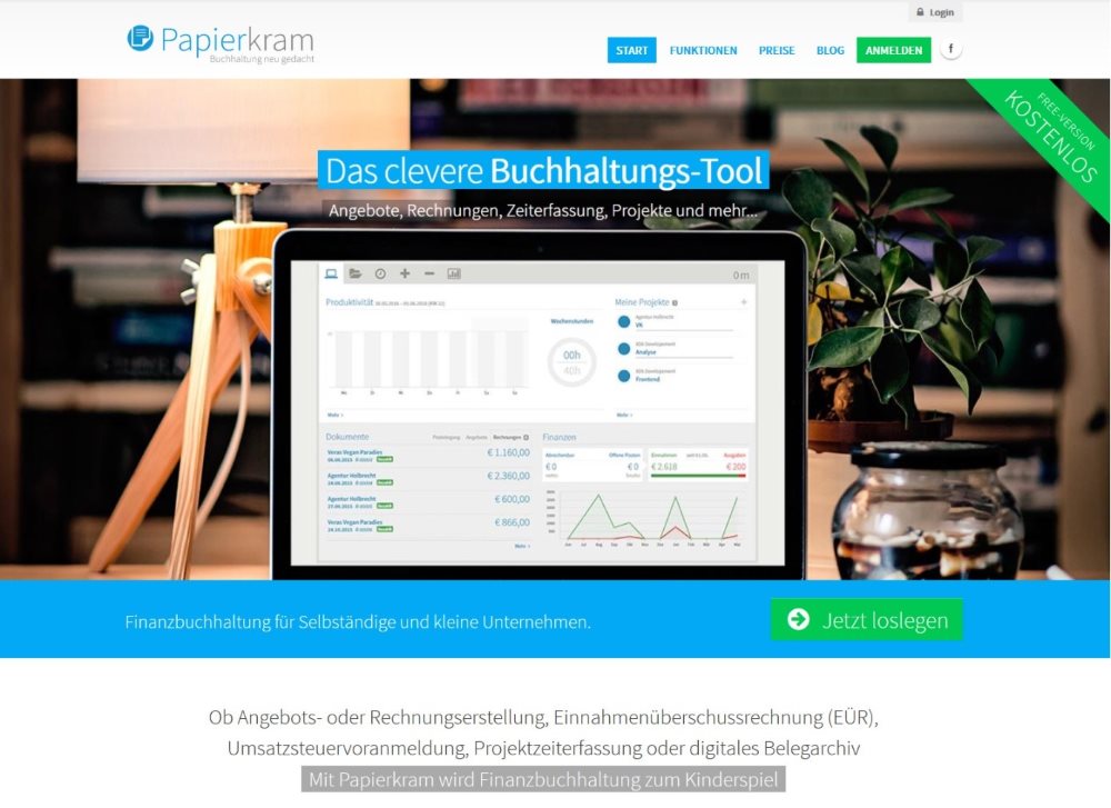 Screenhot der Papierkram.de Startseite