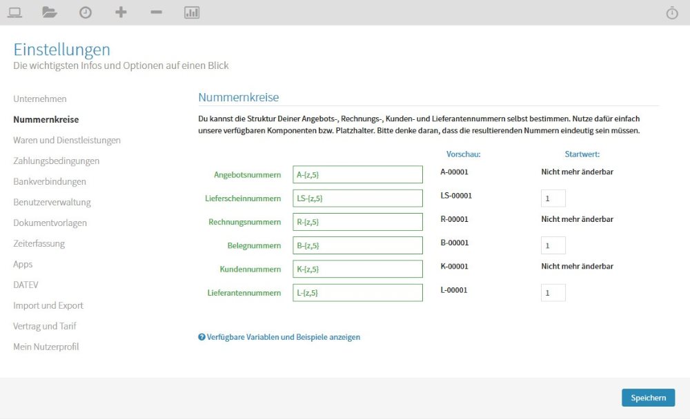 Screenhot der Papierkram Einstellungen